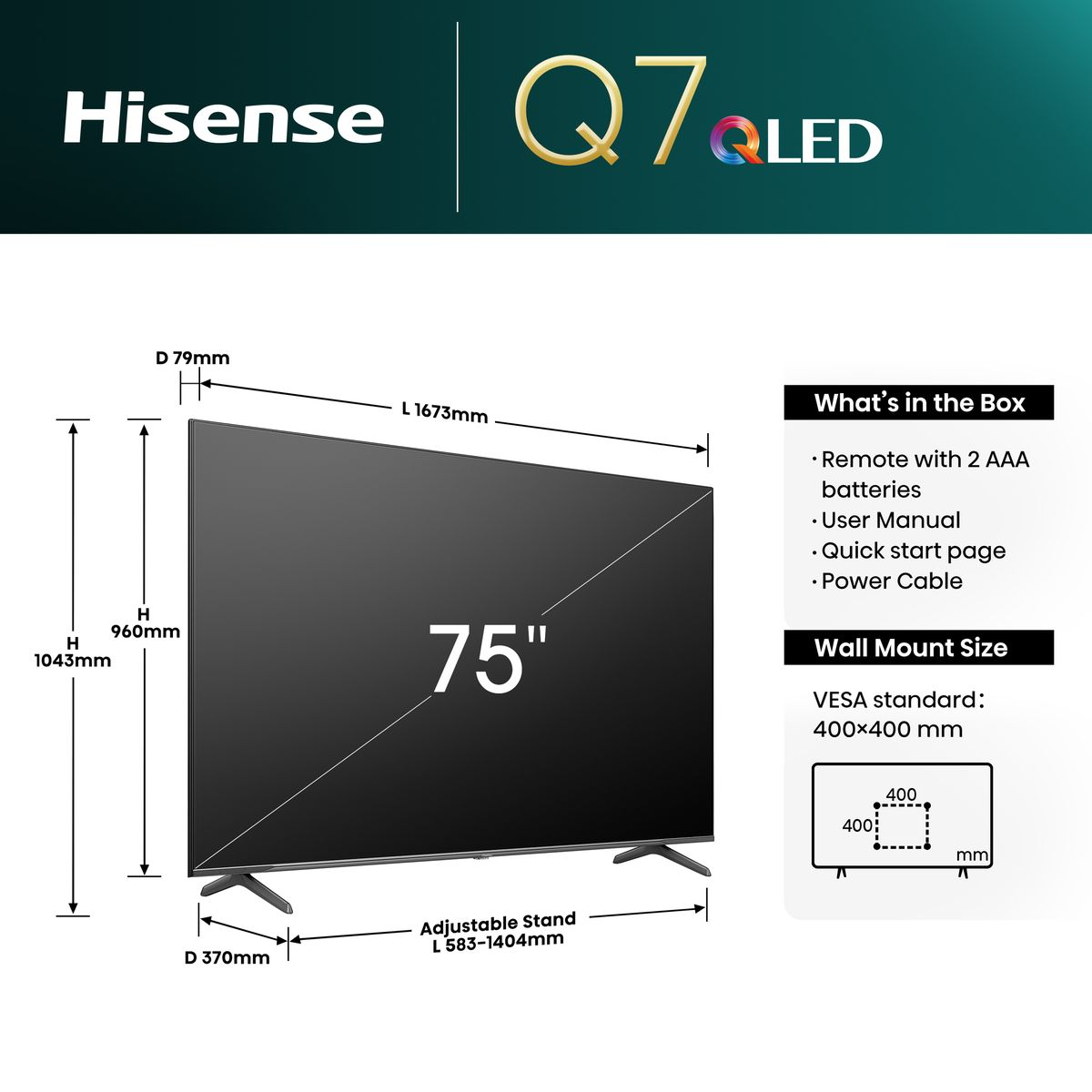 Hisense 75Q7N 75 Inch 144Hz 4K QLED Gaming Smart TV & Dolby ATMOS (Each)