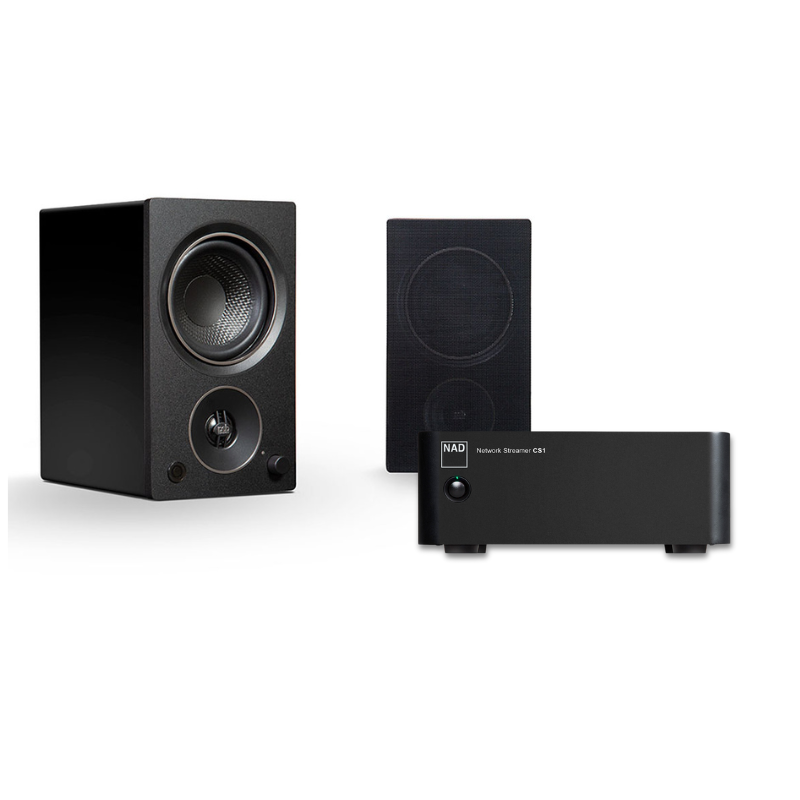 PSB Alpha AM3N - Compact Powered Speakers & NAD CS-1 End Point Streamer System