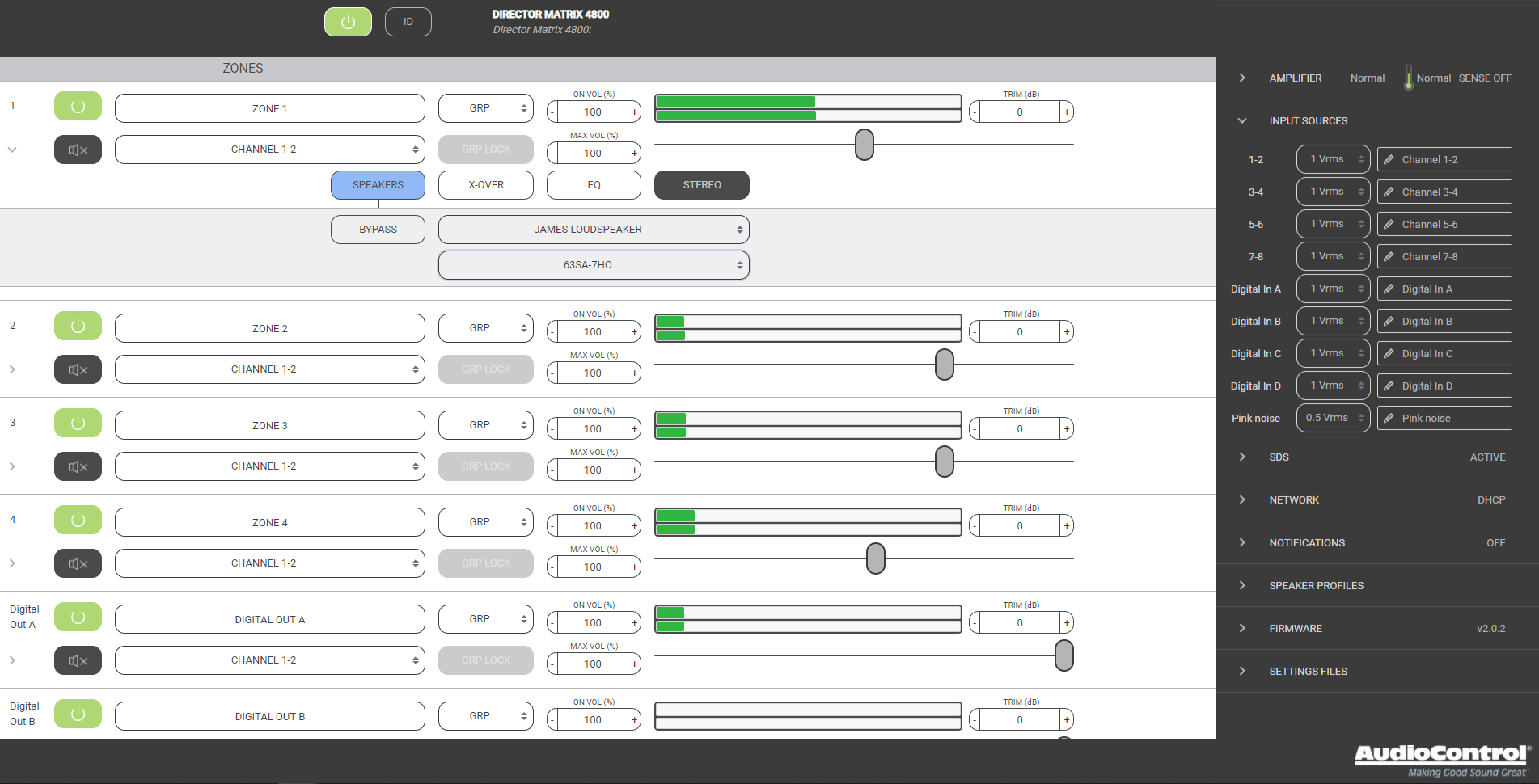 AudioControl The Director® Model M4800 - 8 Channel High-Power Network DSP Matrix Amplifier