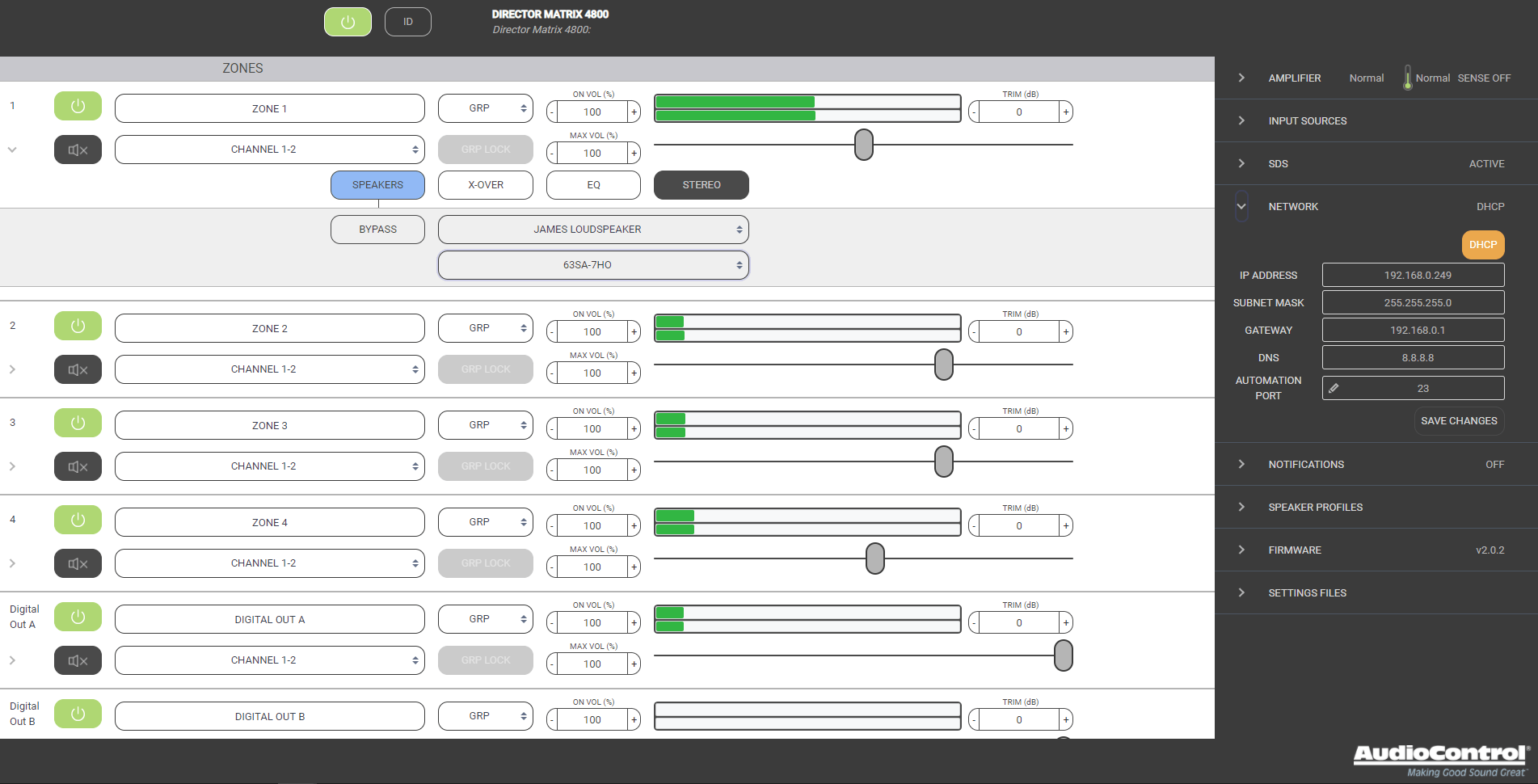 AudioControl The Director® Model M4800 - 8 Channel High-Power Network DSP Matrix Amplifier