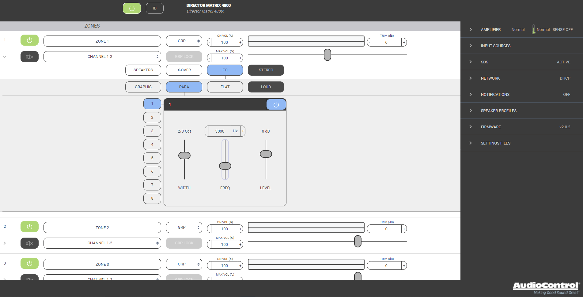 AudioControl The Director® Model M4800 - 8 Channel High-Power Network DSP Matrix Amplifier