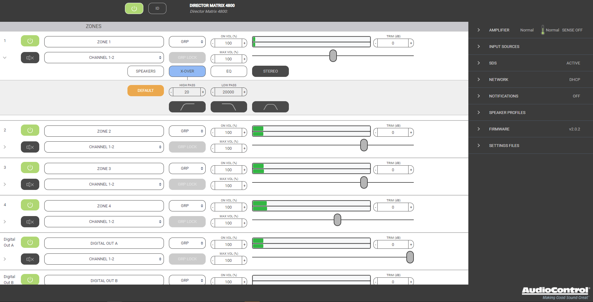 AudioControl The Director® Model M4800 - 8 Channel High-Power Network DSP Matrix Amplifier